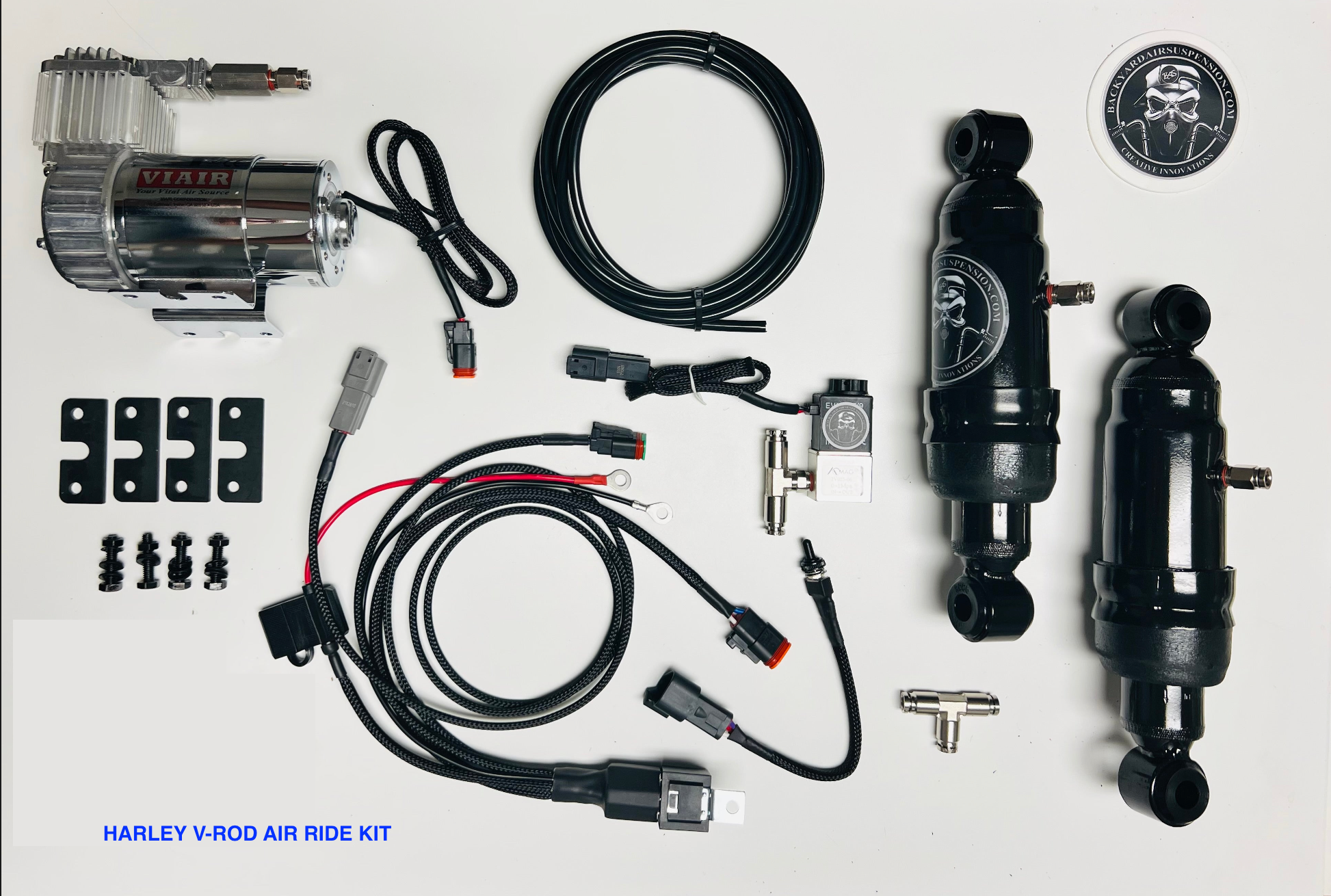 Harley V-Rod Chrome Compressor Air Ride Kit | Backyard Air Suspension ...